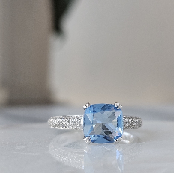 Blue Topaz Ring, 925 Sterling Silver Charmed Aroma Birthstone Collection - Picture 7 of 12
